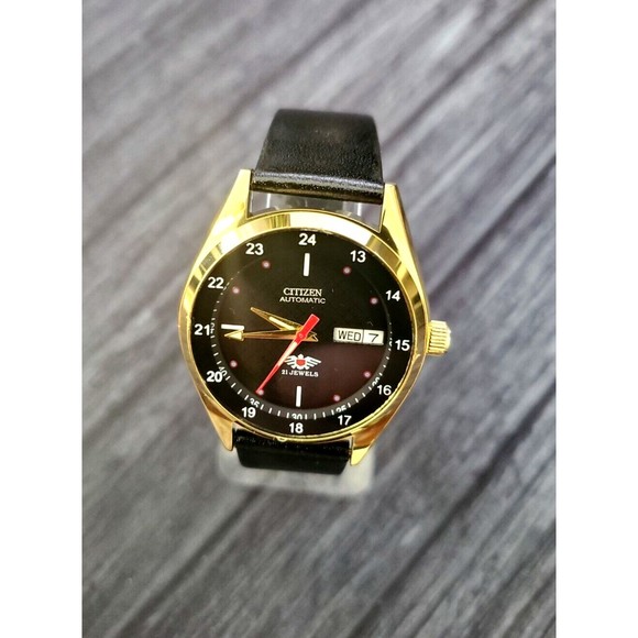 Rare Vintage Citizen Automatic Black Pattern 12-24hr Dial Watch 8200-4 Serviced - Picture 4 of 11